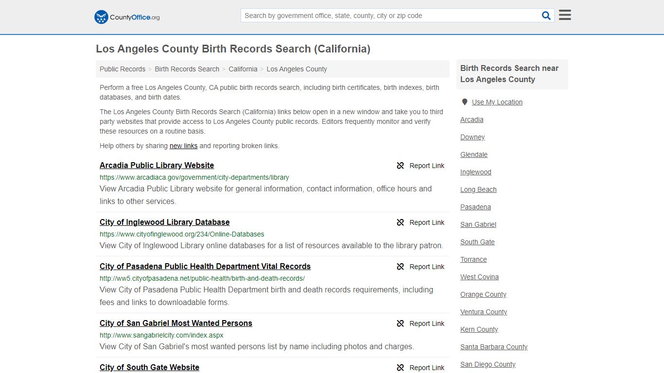 Los Angeles County Birth Records Search (California)